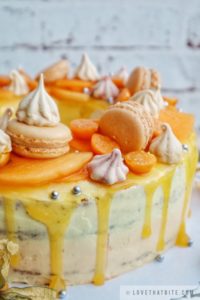 lemon, passion fruit, cake, recipe, birthday, meringue kisses, macarons, physalis, sugar pearl, persimmon, topping, sweet, rezept, recept